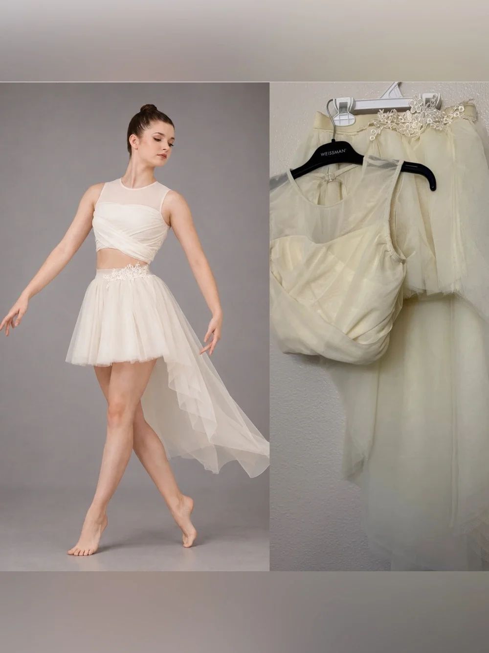 Weissman dance costume 2 piece 15434 I Know lyrical ivory tulle skirt SA adult